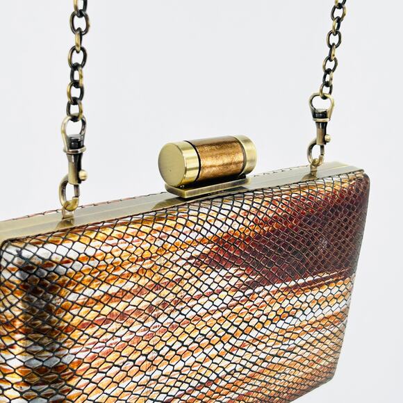 Patricia Nash Copper Metallic Snakeskin Leather Chain Strap Clutch Evening Bag - Picture 5 of 9